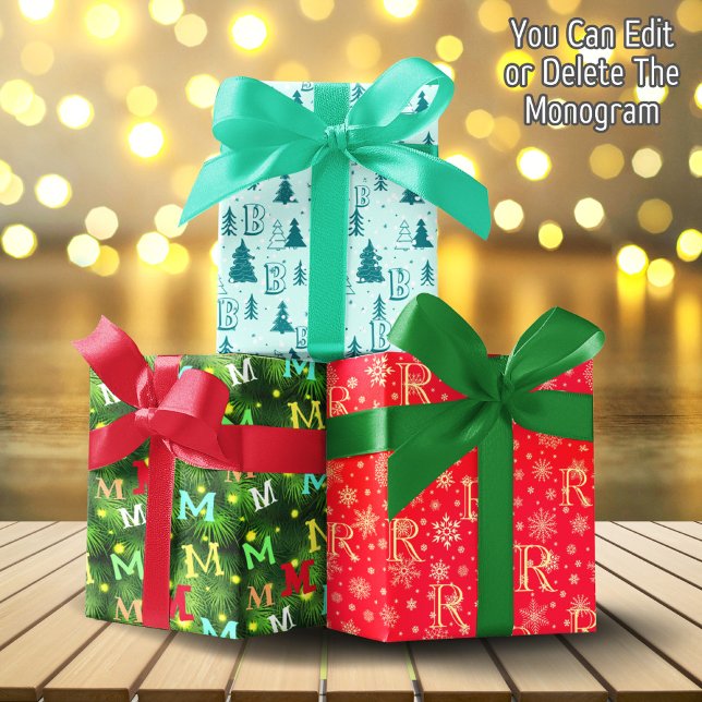 Hoja De Papel De Regalo Monograma Árbol de Navidad Snowflakes Felices Fies (Subido por el creador)
