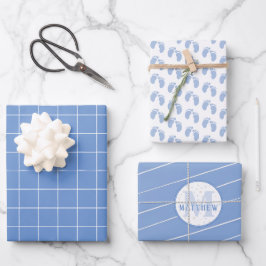 Hoja De Papel De Regalo Monograma Baby Shower Huella de recién nacidos