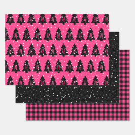 Hoja De Papel De Regalo Monograma de fucsia y negro
