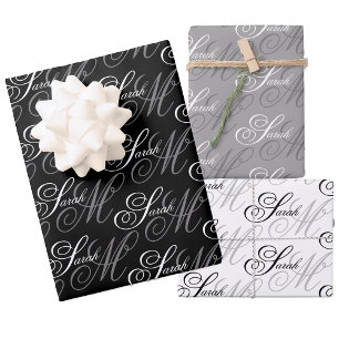 Hoja De Papel De Regalo Monograma de guión elegante