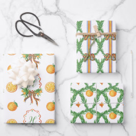 Hoja De Papel De Regalo Monograma de Naranjas de color de agua para Navida