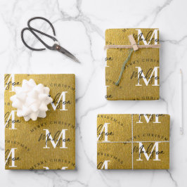 Hoja De Papel De Regalo Monograma de Relieve metalizado dorado navideño pe