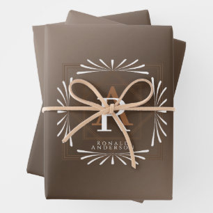 Hoja De Papel De Regalo Monograma elegante de marco marrón