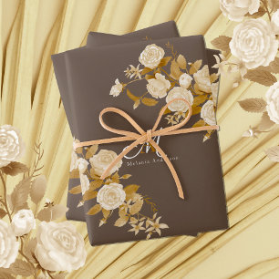 Hoja De Papel De Regalo Monograma elegante Rosa Gold Brown