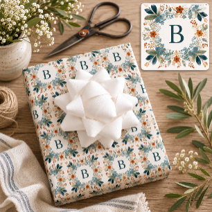 Hoja De Papel De Regalo Monograma Floral de Inicial Personalizada