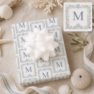 Hoja De Papel De Regalo Monograma Inicial Costero Personalizado