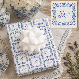 Hoja De Papel De Regalo Monograma Inicial Elegante Personalizado