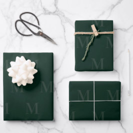 Hoja De Papel De Regalo Monograma Minimalista verde de la selva profunda m