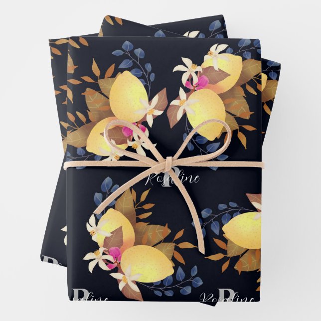 Hoja De Papel De Regalo Monograma negro de Moda limón (In situ)