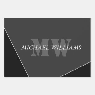 Hoja De Papel De Regalo Monograma negro gris artístico moderno