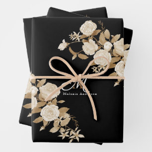 Hoja De Papel De Regalo Monograma negro Rosa elegante