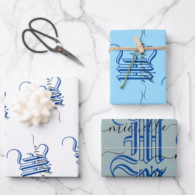 Hoja De Papel De Regalo monograma nombre comercial personalizado inicial a (Anverso)