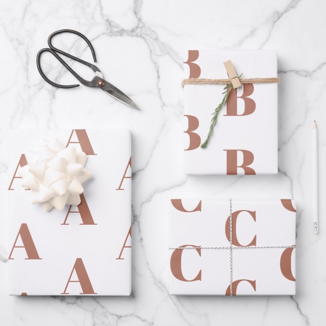 Hoja De Papel De Regalo Monograma rosa personalizado blanco dorado Patrón  (Anverso)