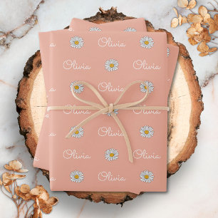 Hoja De Papel De Regalo Monogramado Nombre personalizado Patrón floral de 