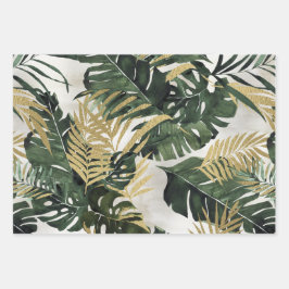 Hoja De Papel De Regalo Monstera Leaf & Gold Majesty Palm Leaf Greeneratio