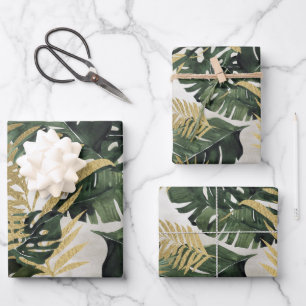 Hoja De Papel De Regalo Monstera Leaf & Gold Majesty Palm Leaf Greeneratio