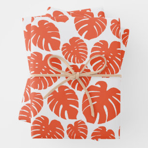 Hoja De Papel De Regalo Monstera - Naranja y blanco