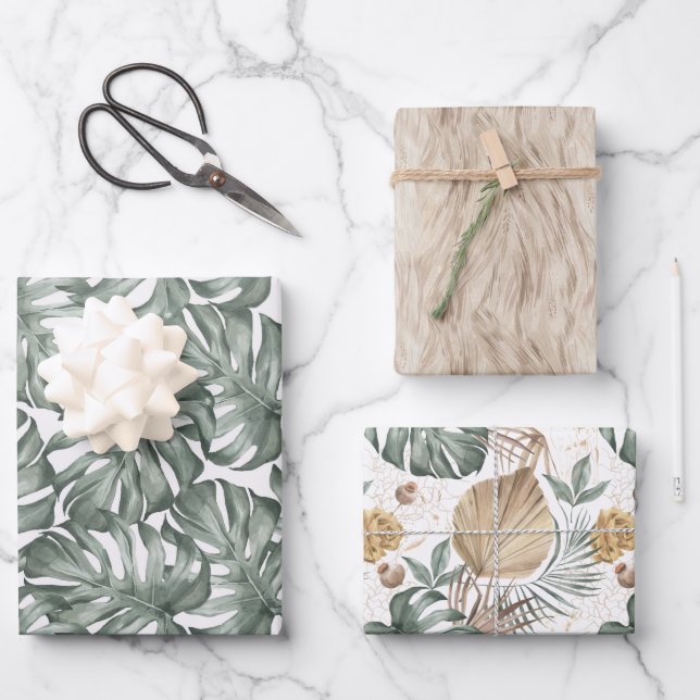 Hoja De Papel De Regalo Monstera Tropical Moderna Hawaiana (Anverso)