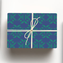 Hoja De Papel De Regalo Monstruo de Ness azul y verde de la marina Damasco