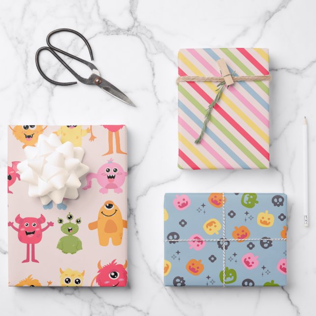 Hoja De Papel De Regalo Monstruo pastel lindo (Anverso)