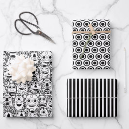 Hoja De Papel De Regalo Monstruos blancos y negros