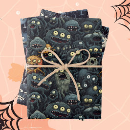 Hoja De Papel De Regalo Monstruos de Halloween cortos en gris oscuro