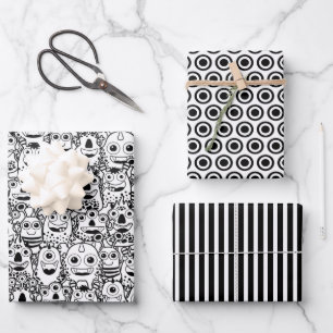 Hoja De Papel De Regalo Monstruos tontos blancos y negros