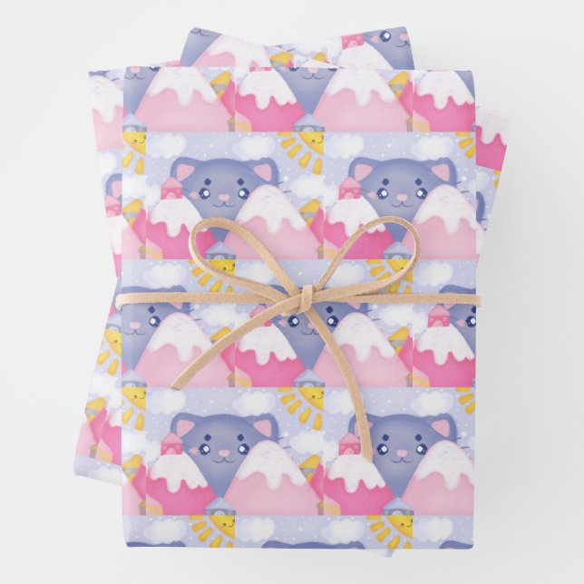 Hoja De Papel De Regalo Montañas de Gato y Invierno Con Un Sol Acondiciona (In situ)