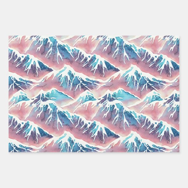 Hoja De Papel De Regalo Montañas Retro Snowy Pastel (Anverso)