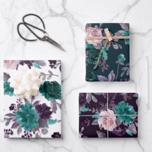 Hoja De Papel De Regalo Moody Boho   Patrón floral púrpura oscuro de beren