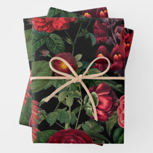 Hoja De Papel De Regalo Moody Florals Black & Burgundy Vintage