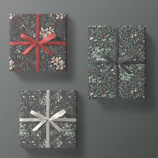 Hoja De Papel De Regalo Moody Modern Winter Botánicos Navidades Floral