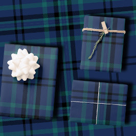 Hoja De Papel De Regalo Moody Navy and Teal Dark Tartan Christmas