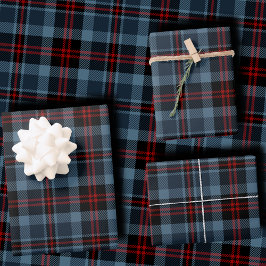 Hoja De Papel De Regalo Moody Slate Blue and Deep Red Tartan Plaid