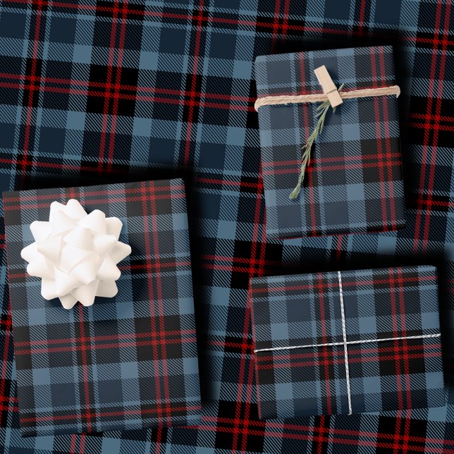 Hoja De Papel De Regalo Moody Slate Blue and Deep Red Tartan Plaid (Subido por el creador)
