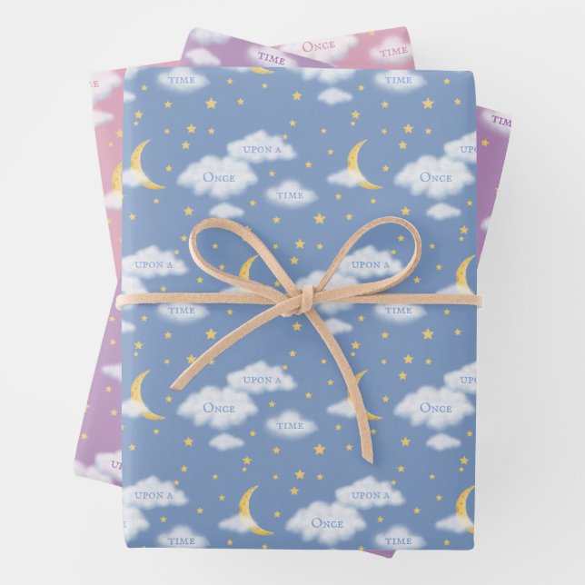 Hoja De Papel De Regalo Moon y Stars Cheesy Fluffy Clouds Personalizables (In situ)