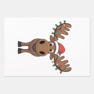 Hoja De Papel De Regalo Moose Christmas Tree ilumina divertidas Xmas Moose