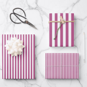 Hoja De Papel De Regalo Mora Rosa y Rayas Blancas