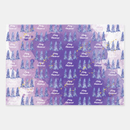 Hoja De Papel De Regalo Morado Árbol de Navidad Golden Snowflakes