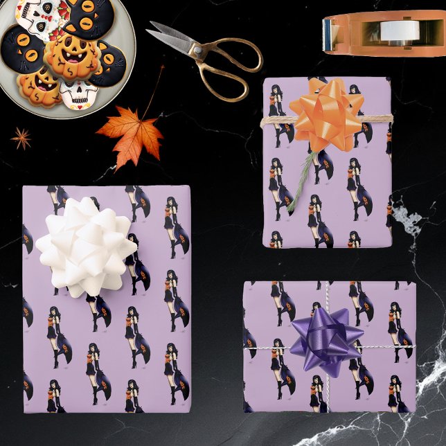 Hoja De Papel De Regalo Morado Halloween Curte Witch (Subido por el creador)