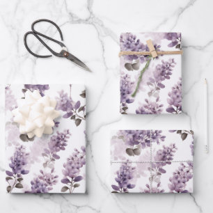 Hoja De Papel De Regalo Morado Lilac Watercolor Floral