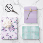 Hoja De Papel De Regalo Morado y Verde azulado acuarela Floral y franjas s<br><div class="desc">Morado Verde azulado y Mint Green Watercolor Floral y franjas sutiles Hojas de regalo para duchas de bebé, Bodas, cumpleaños y todas tus Ocasiones especiales! Colección de texturas coordinadoras de moda y de moda de flores y acuarelas que envuelven papeles. ~ Revisa mi tienda para ver toda la suite para...</div>