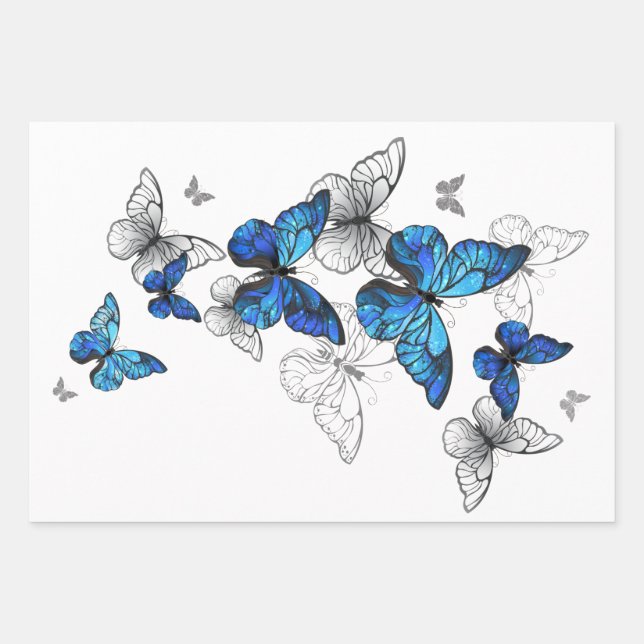 Hoja De Papel De Regalo Morfo de las mariposas voladoras azules (Anverso)