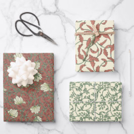Hoja De Papel De Regalo Morris Park Copper y Demanda Floral Verde