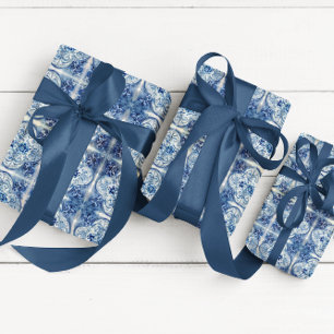 Hoja De Papel De Regalo Mosaico antiguo en azul delft