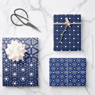 Hoja De Papel De Regalo Mosaico azul y blanco de la marina