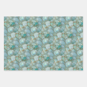 Hoja De Papel De Regalo Mosaico de acuarela de turquesa y dorado para mueb