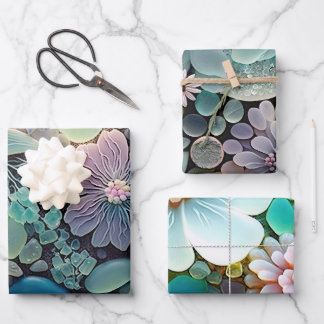 Hoja De Papel De Regalo Mosaico de flores de vidrio Pastel Beach