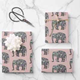 Hoja De Papel De Regalo Mosaico espárricamente plateado Patrón elefante ro