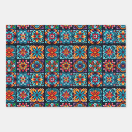 Hoja De Papel De Regalo Mosaico floral en colores vivos